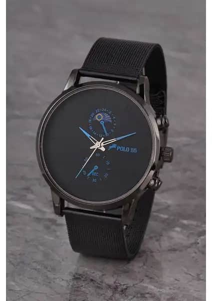 POLO55 Erkek Takvimli Kadran Deri Kordon Saat Şık ve Dayanıklı Tasarım
