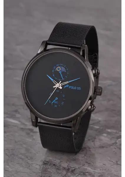 POLO55 Erkek Takvimli Kadran Deri Kordon Saat Şık ve Dayanıklı Tasarım