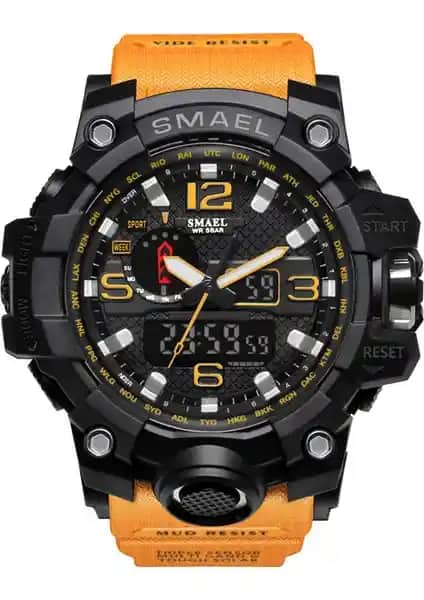 Smael 1545 Dijital Erkek Spor Kol Saati Siyah Turuncu Modern Tasarım