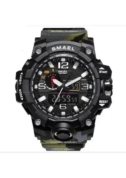 Smael S1545 Kamuflaj Yeşil Erkek Kol Saati Günlük ve Spor Kullanımına Uygun