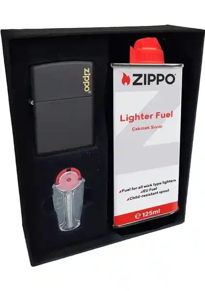 Zippo Mat Siyah Kutu Benzinli Çakmak Seti Estetik ve Dayanıklı Tasarım