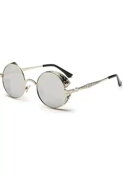 Zsykd Erkek Yuvarlak Retro Güneş Gözlüğü Gümüş Renk Modern ve Şık Tasarım