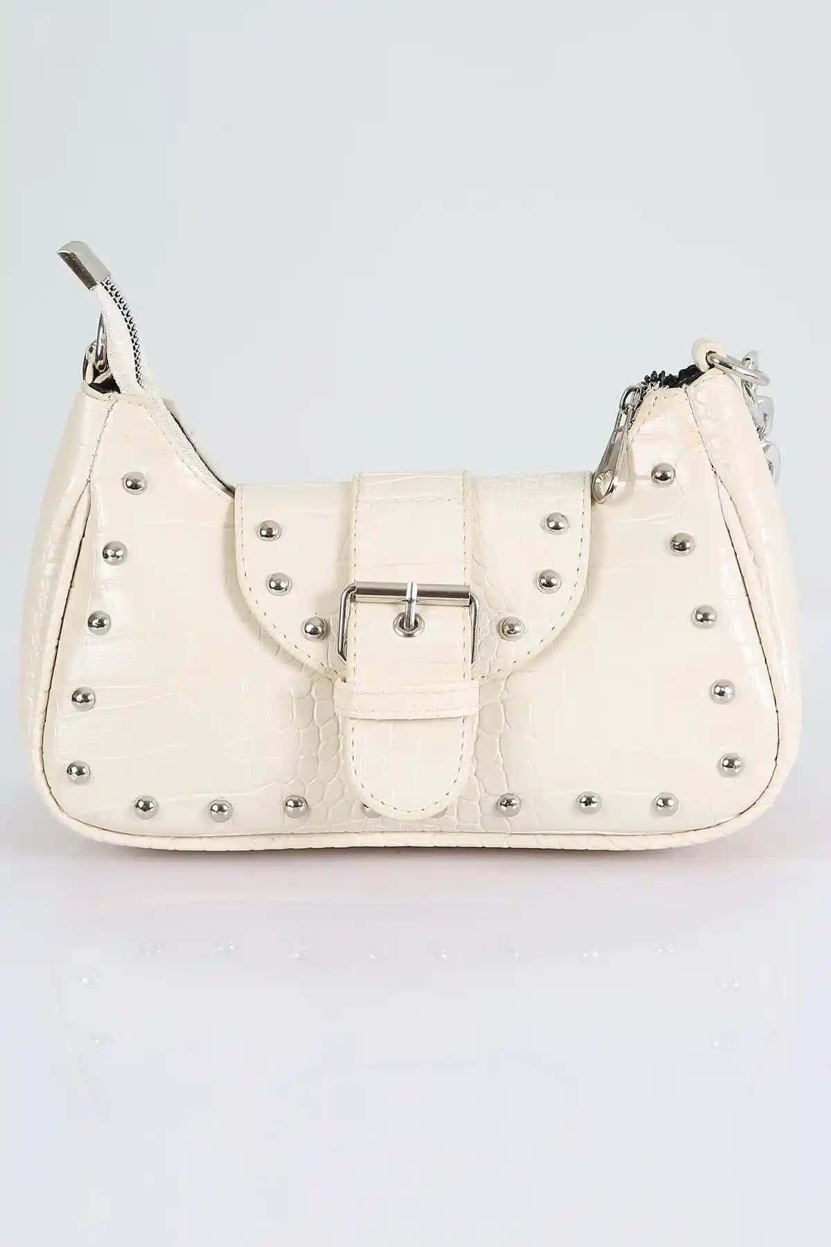 FASOLDY Bony Zımbalı Timsah Desenli Krem Kol Çantasını İnceleyin