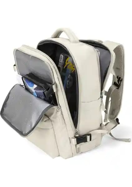 Love Home Kadın ve Erkekler İçin Geniş Hacimli Çok Fonksiyonlu Bej Sırt Çantası