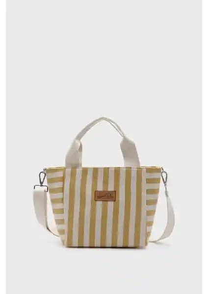 Lunablu Kadın Sarı Çizgili Mini Keten Tote Çanta: Şık ve Fonksiyonel Günlük Kullanım Aksesuarı