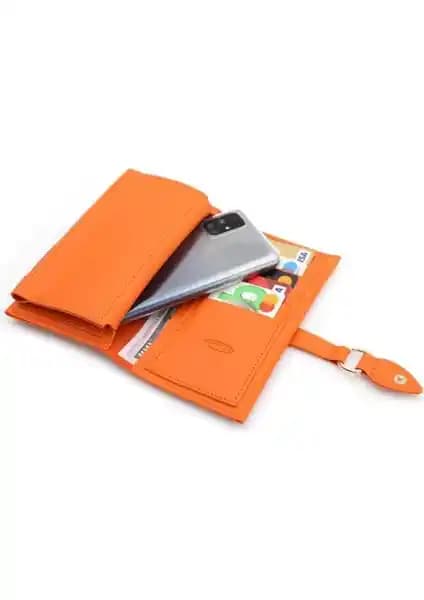 Paul Brand Kadın Kilit Detaylı Turuncu Suni Deri Cüzdan ve Kartlık Günlük Kullanım