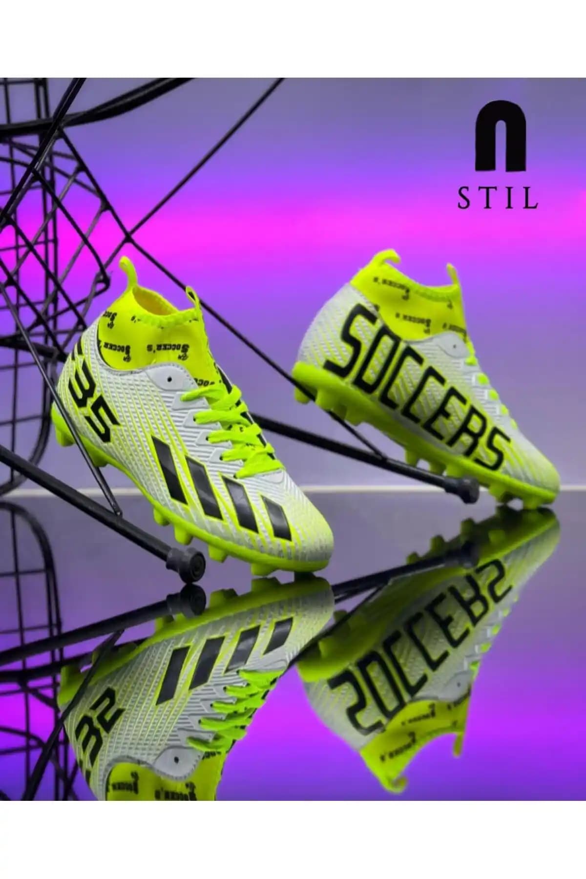 Allyup Erkek Çocuk Beyaz Sarı Halı Saha Kramponlu Çoraplı Futbol Ayakkabısı F35kr