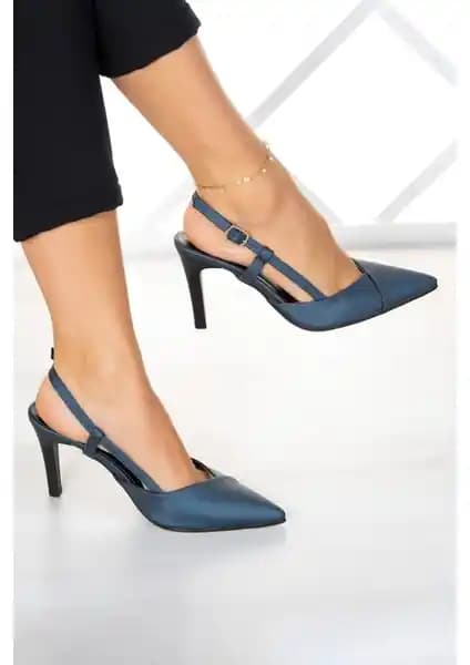 Erkan Saçmacı Sacha Lacivert Saten Arkası Açık Abiye Stiletto - Şıklık ve Konfor