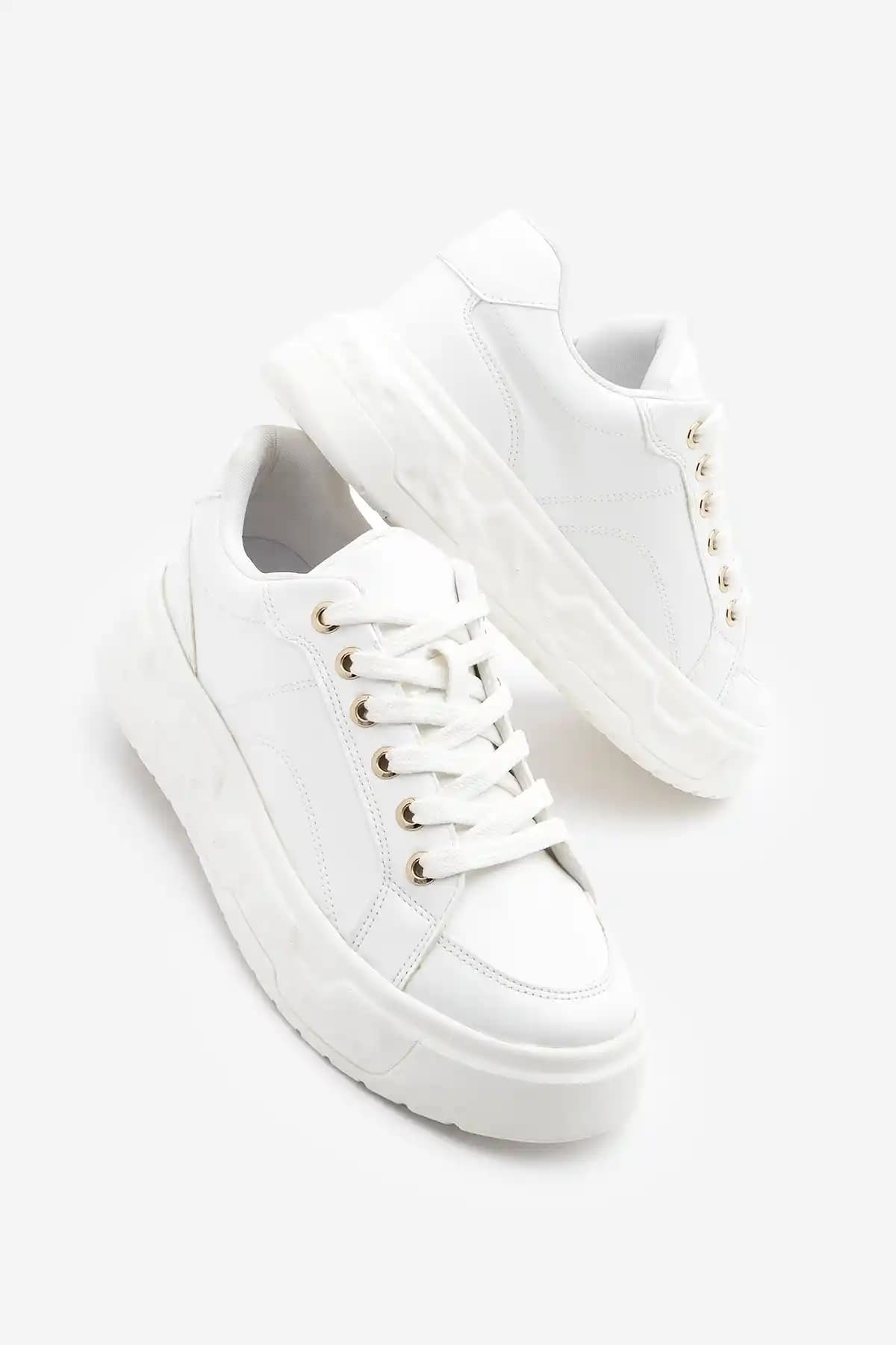 Marjin Kadın Sneaker Kalın Desenli Taban Spor Ayakkabı Bekor Beyaz - Şıklık ve Konfor