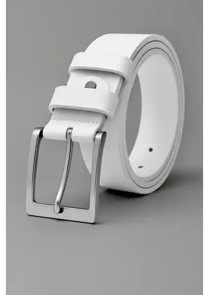 Bosskan Beyaz 100% Hakiki Deri Kumaş Erkek Pantolon Kemeri Şık ve Dayanıklı Tasarım