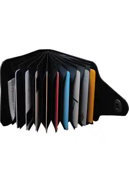 Kemer Dünyası Unisex 10 Bölmeli Vegan Deri Akordiyon Kartlık Cüzdan