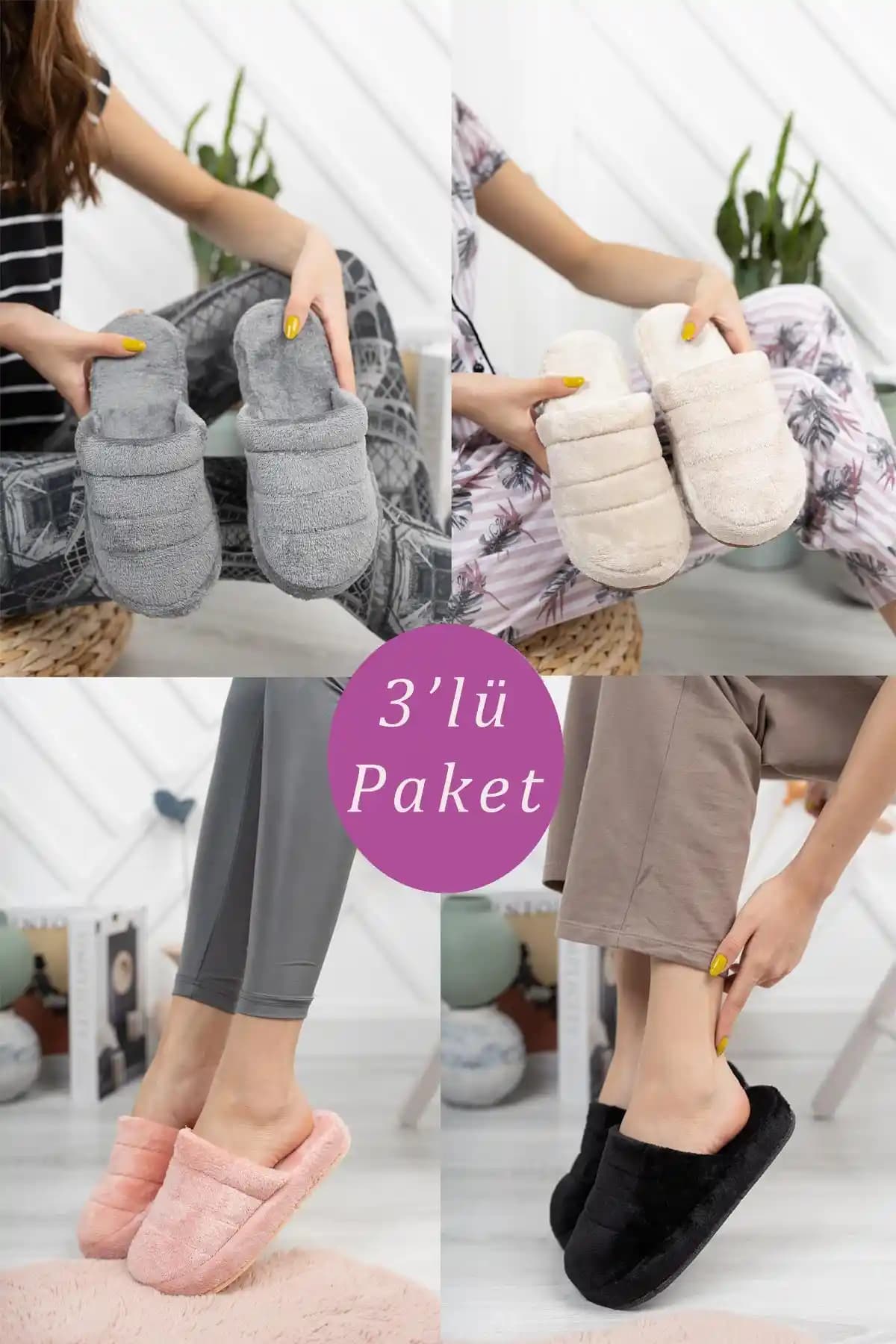 Moda Frato 3'lü Kadın Ev Terliği - Konfor ve Şıklık Sunan Suni Deri Tasarım