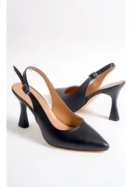 SkopjeShoes Siyah Sivri Topuklu Ayakkabı 8 cm Arka Açık Modern ve Zarif Tasarım