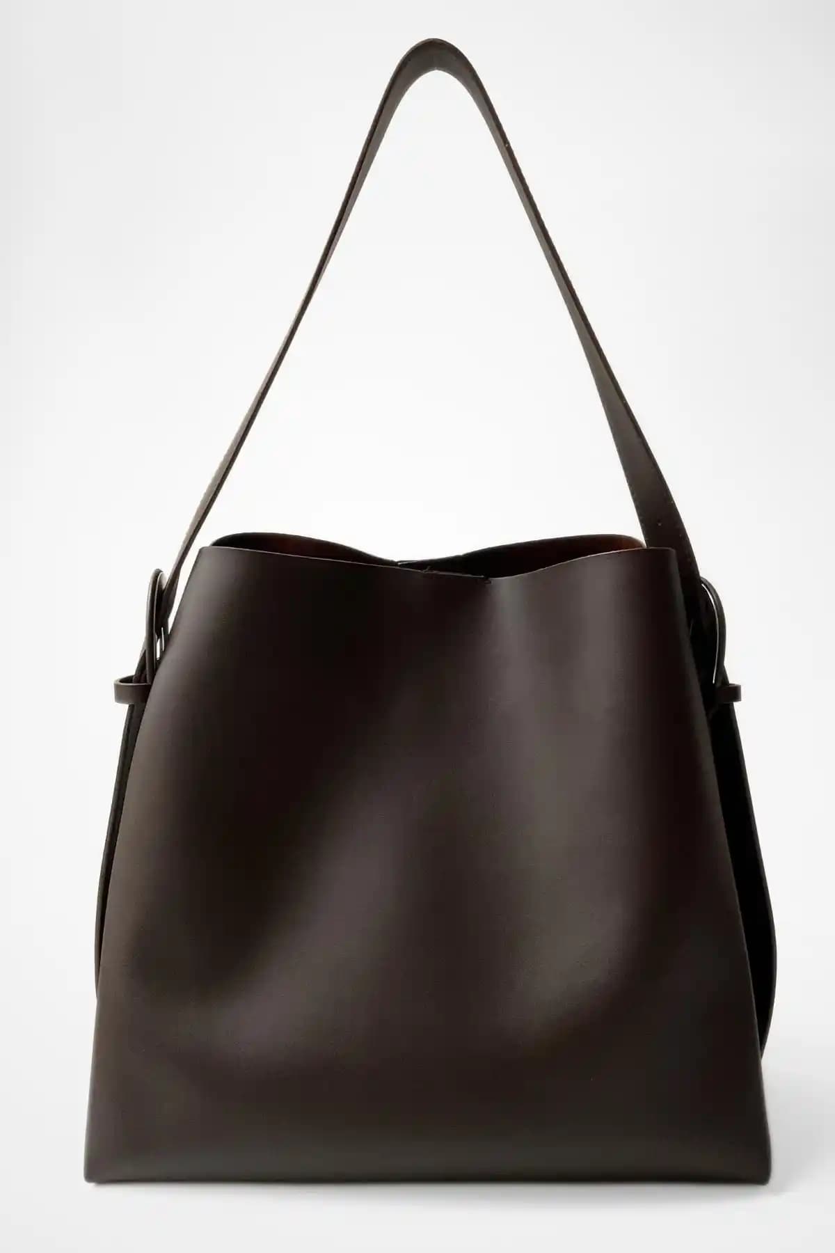 Yuka Atelier Kadın Büyük Boy Kahverengi Suni Deri Shopper Çanta Günlük Kullanım İçin