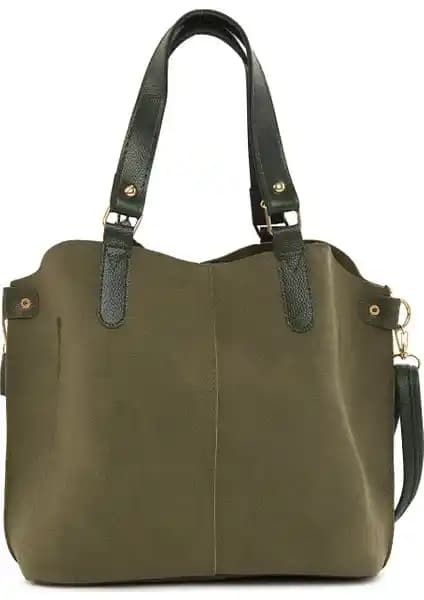 Bagmori Haki Üç Bölmeli Nubuk Çanta Günlük Kullanım İçin Şık ve Fonksiyonel Tasarım