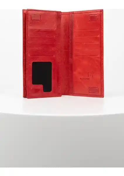 Bayderi Deri Kırmızı Telefon Hazneli Mıknatıslı Cüzdan Günlük Kullanım İçin Şık ve Güvenli Tasarım