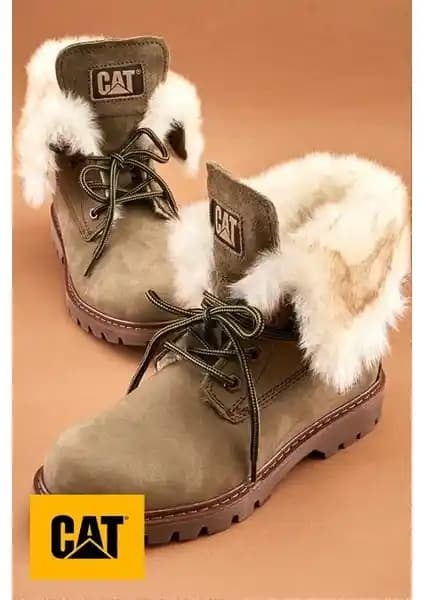 Cat Utah Fur Dark Olive Nubuk Bot: Şıklık ve Konfor Sunan Kadın Kış Botu