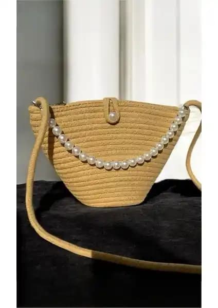 Ende Bag Kadın Kahverengi Incili Tasarım Omuz Çantası Günlük ve Şık Kullanım İçin Uygun