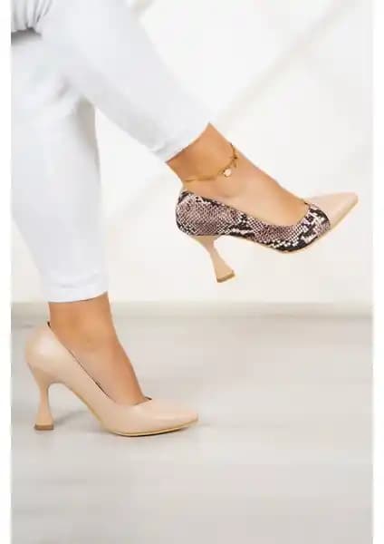 Erkan Saçmacı Jatqılı Plus Ten Vegan Yılan Desenli Topuklu Ayakkabı Günlük Kullanım İçin Uygun