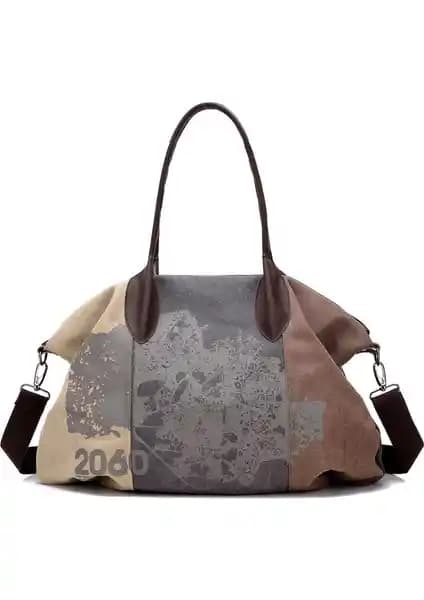 Fashion Smart Kahverengi ve Taba Baskı Desenli El ve Omuz Çantası Günlük ve Özel Kullanım İçin