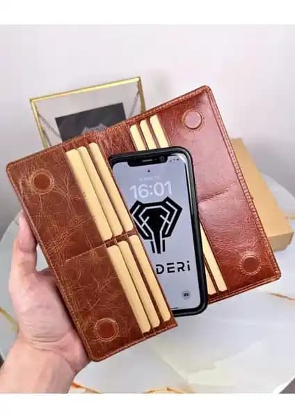 Fil Deri Telefon Bölmeli Cüzdan Kadınlar İçin Şık ve Fonksiyonel Hakiki Deri Tasarım