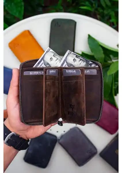Garbalia Fargo Vintage Deri Fermuarlı Unisex Kartlık Cüzdan Şıklık ve Dayanıklılığı Bir Arada Sunar