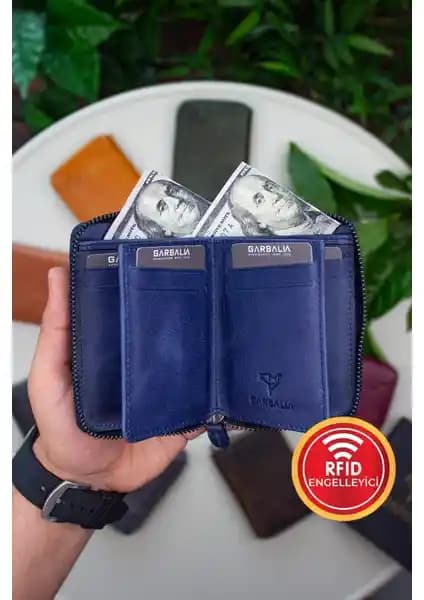 Garbalia Fargo Vintage Deri Fermuarlı Unisex Kartlık Cüzdanı Günlük Kullanım İçin Uygun