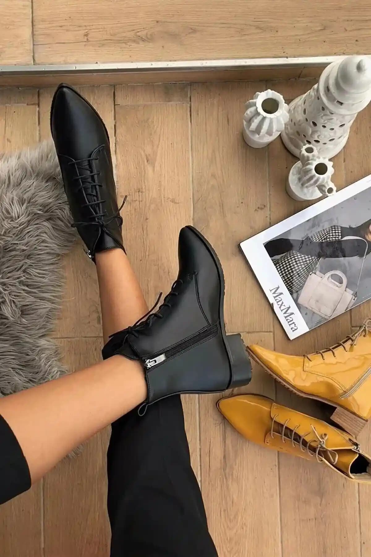 HKM Shoes Siyah Deri Kadın Botları Günlük Kullanım ve Şıklık İçin Uygun