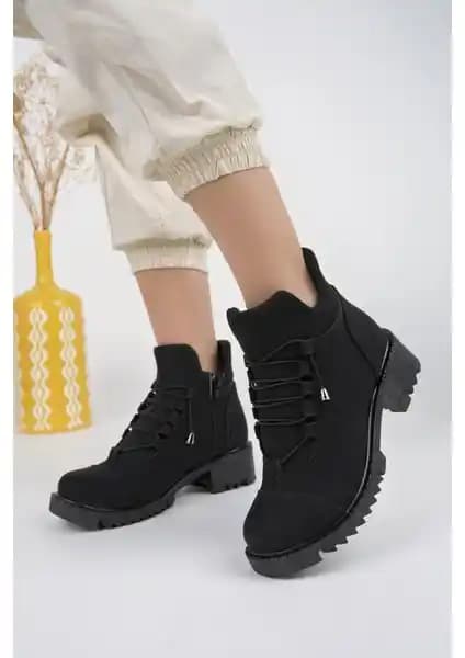 Kadın Kış Botu Muggo Molde Garantili Suni Deri Fermuarlı ve Bağcıklı Tasarım