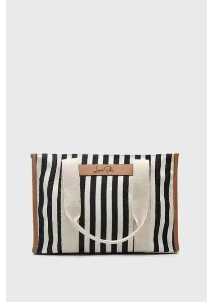 Lunablu Kadın Siyah Çizgili Keten Tote Çanta Günlük Şıklık ve Kullanışlılık Sunar