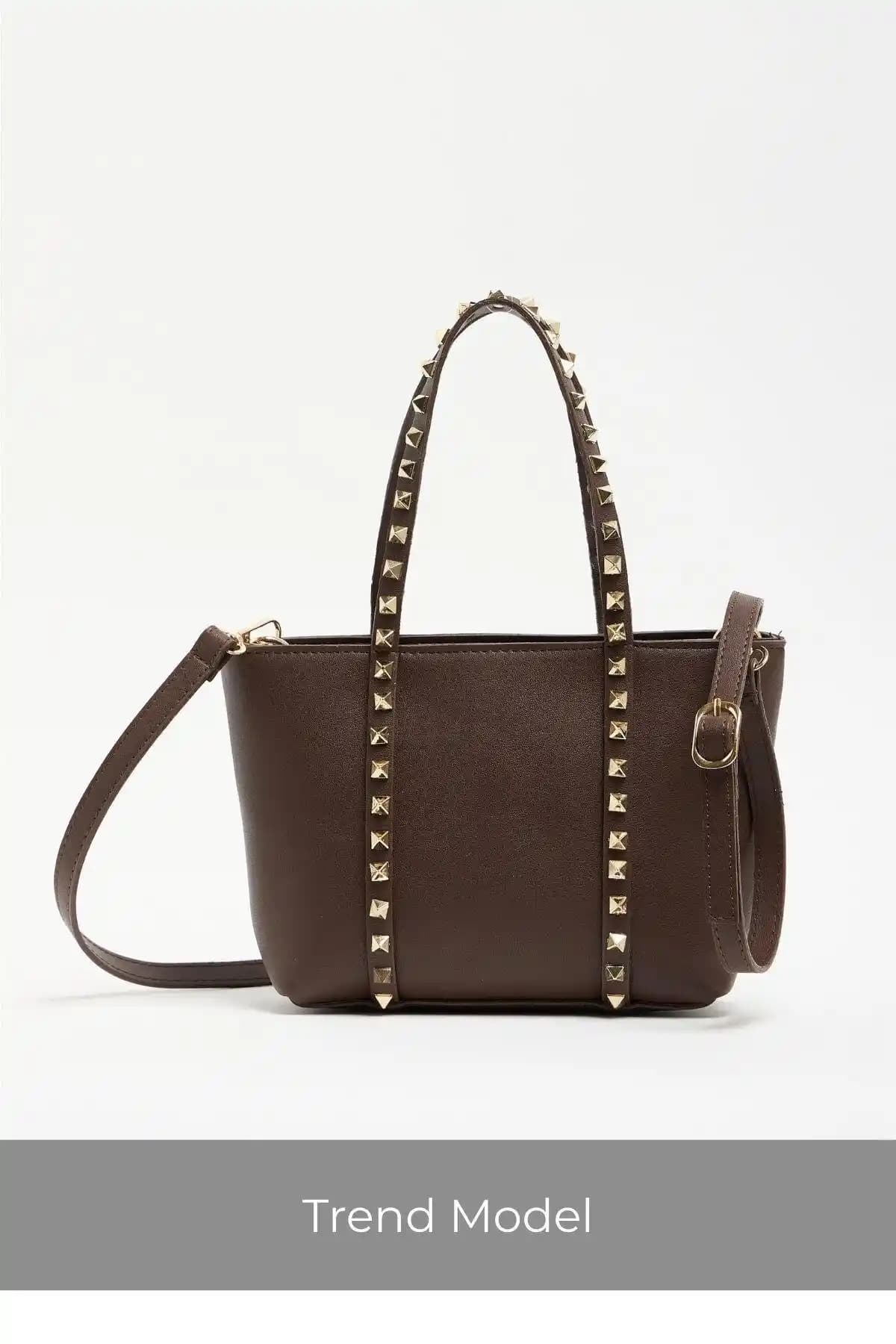 Madamra Kahverengi Kan Zımba Detaylı PU Deri Çanta Günlük ve Şık Kullanım İçin Uygun