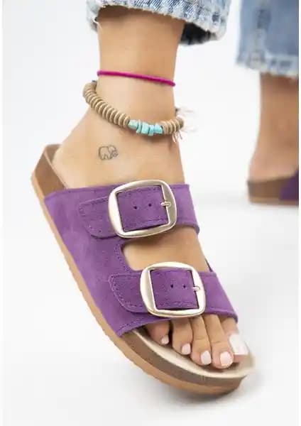 Manijero Irene Hakiki Deri Mor Terlik Günlük ve Özel Gün Kullanımı İçin Uygun