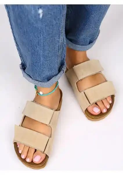 Manijero Vina Kadın Hakiki Deri Koyu Bej Terlik Günlük Şıklık ve Konfor Sunar