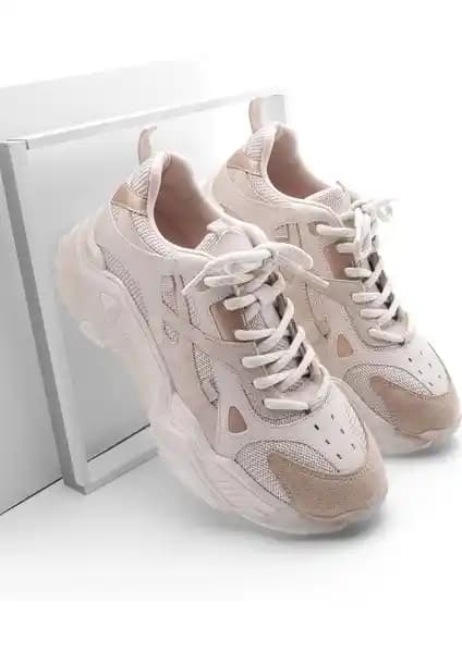 Marjin Edisa Bej Kadın Yüksek Taban Sneaker Modern ve Konforlu Günlük Ayakkabı