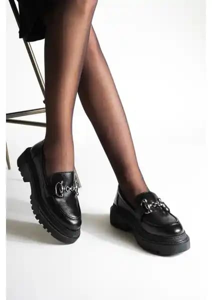 Marjin Kadın Loafer Kalın Taban Zincirli Günlük Ayakkabı Modern ve Şık Tasarım
