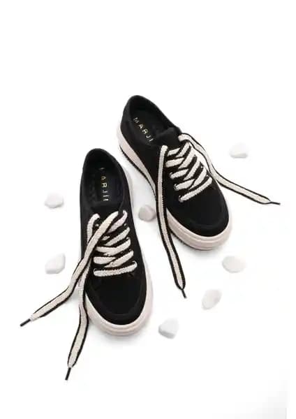 Marjin Kadın Sneaker Yüksek Taban Bağcıklı Bez Spor Ayakkabı Günlük Kullanım İçin Modern Tasarım