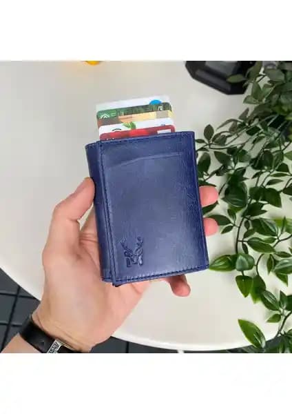 Modica Pescol Hakiki Deri RFID Korumalı Otomatik Mekanizmalı Kartlık ve Cüzdan