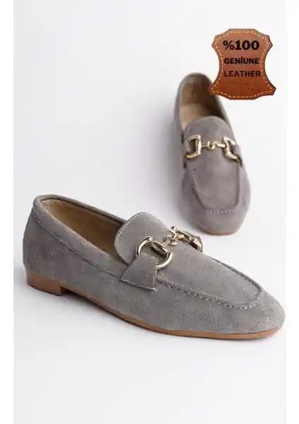 Muggo Mona Garantili Metal Tokalı Deri Kadın Loafer Ayakkabısı Günlük Şıklık ve Konfor İçin