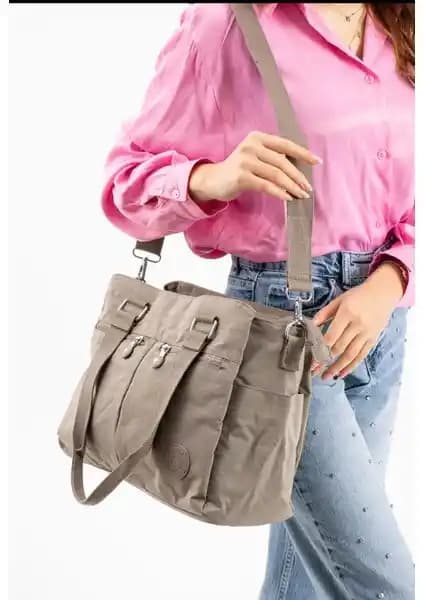 Sanmorris 3026 Kadın Büyük Boy Çok Bölmeli Suya Dayanıklı Krinkıl Kumaş Çanta