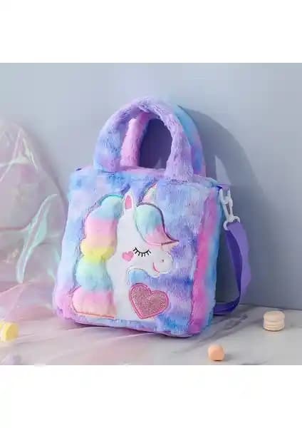 Shun Unicorn Peluş Tek Omuz Bel Çantası Çocuklar ve Gençler İçin Renkli ve Eğlenceli Tasarım