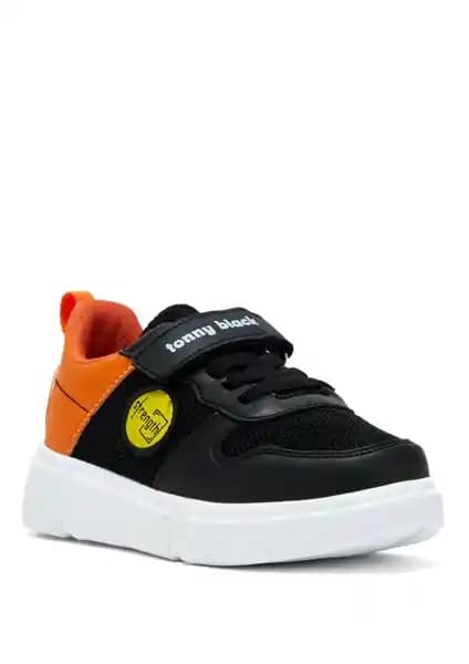 Tonny Black Çocuk Siyah Portakal Rahat Kalıp Cırtlı Ayakkabı Üstün Konfor ve Şıklık Sunar
