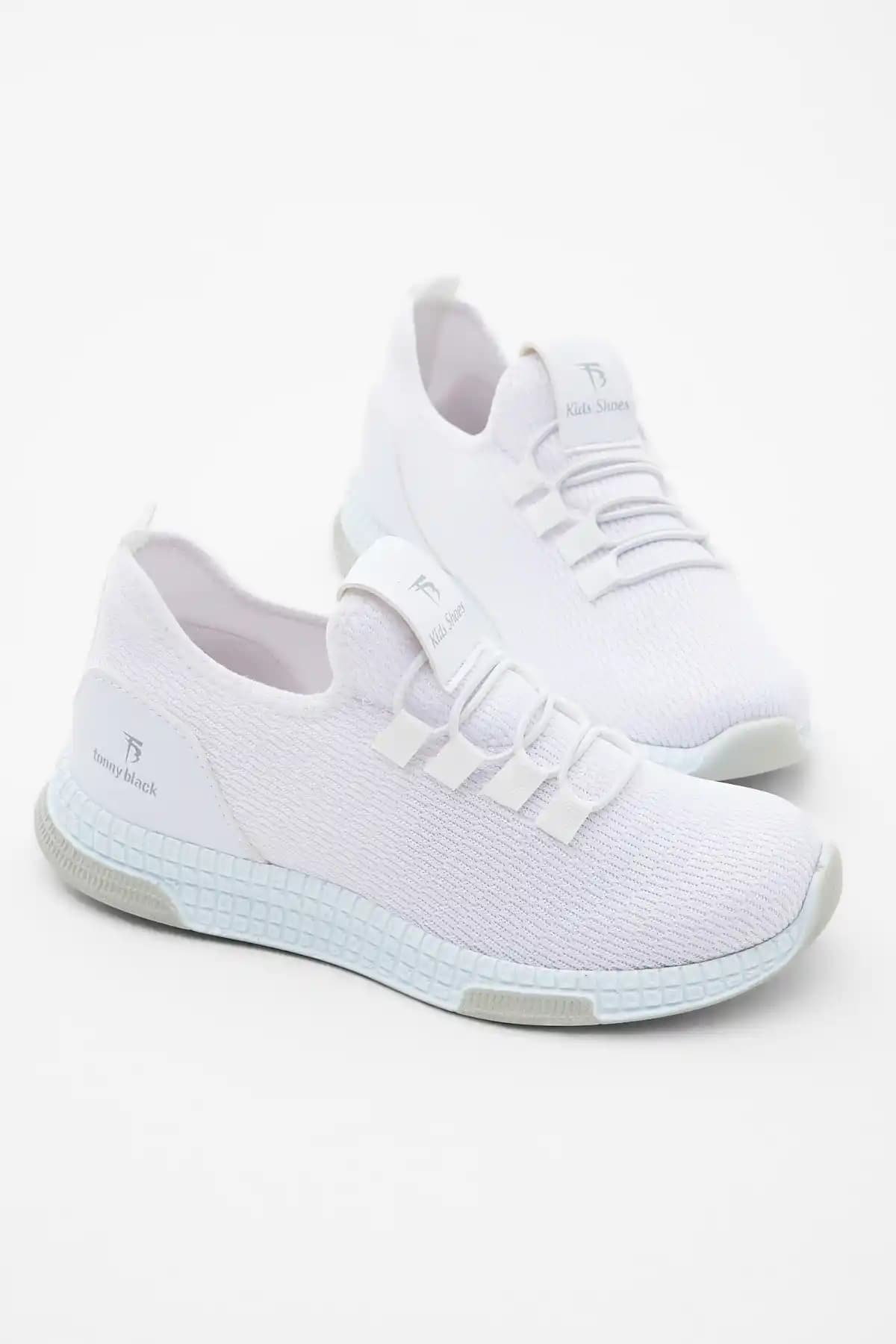 Tonny Black Çocuk Unisex Beyaz Rahat ve Şık Spor Ayakkabısı Günlük Kullanım İçin