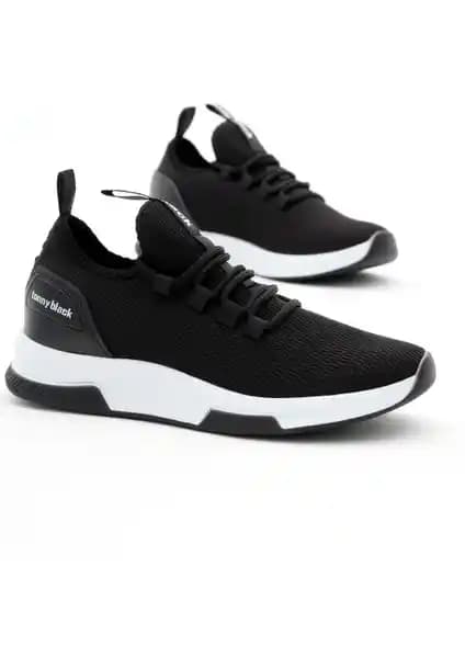 Tonny Black Unisex Siyah Beyaz Nefes Alabilen Kumaş Spor Ayakkabısı Günlük Kullanım İçin