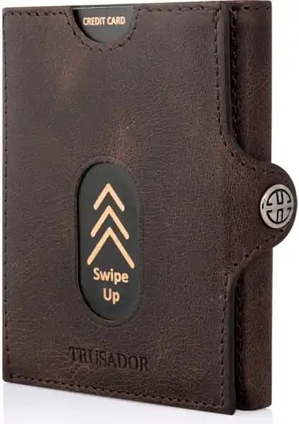 Trusador Valencia Kahverengi Hakiki Deri Kartlık Unisex Şık ve Fonksiyonel Tasarım