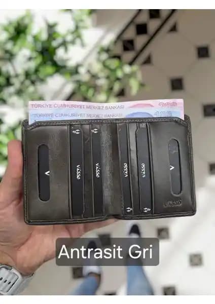 Visso 316 Gerçek Deri Erkek ve Kadın İçin Kredi Kartlık ve Para Bölmeli Cüzdan