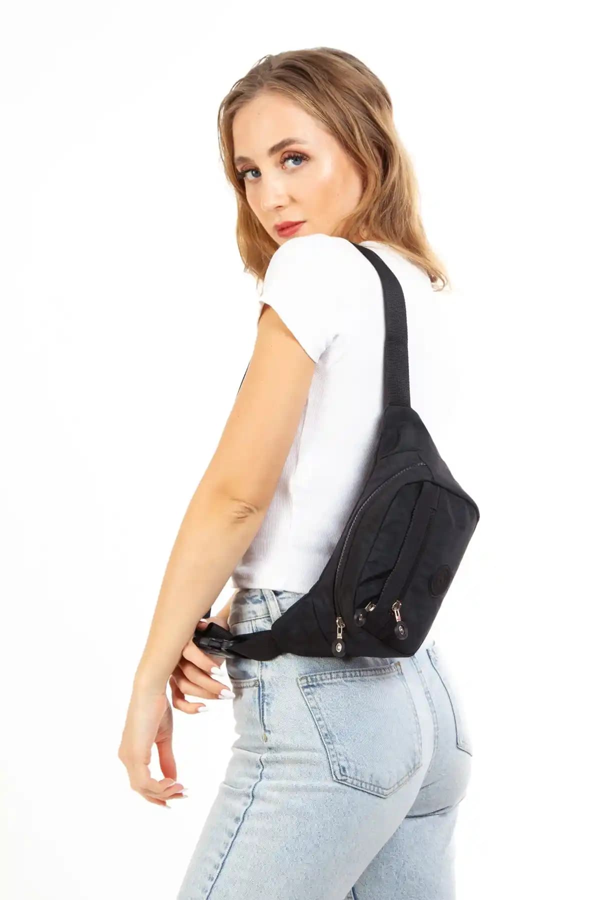 Adelina Bags Unisex Krinkıl Kumaş Bel ve Çapraz Askılı Göğüs Çantası