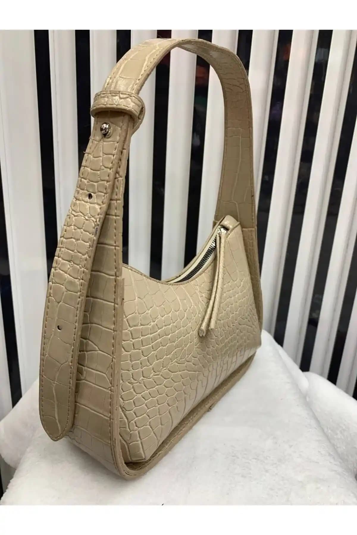 AsperaBag Vizon Kroko Desenli Baget Çanta Günlük ve Şık Kullanım İçin Uygun Alternatif