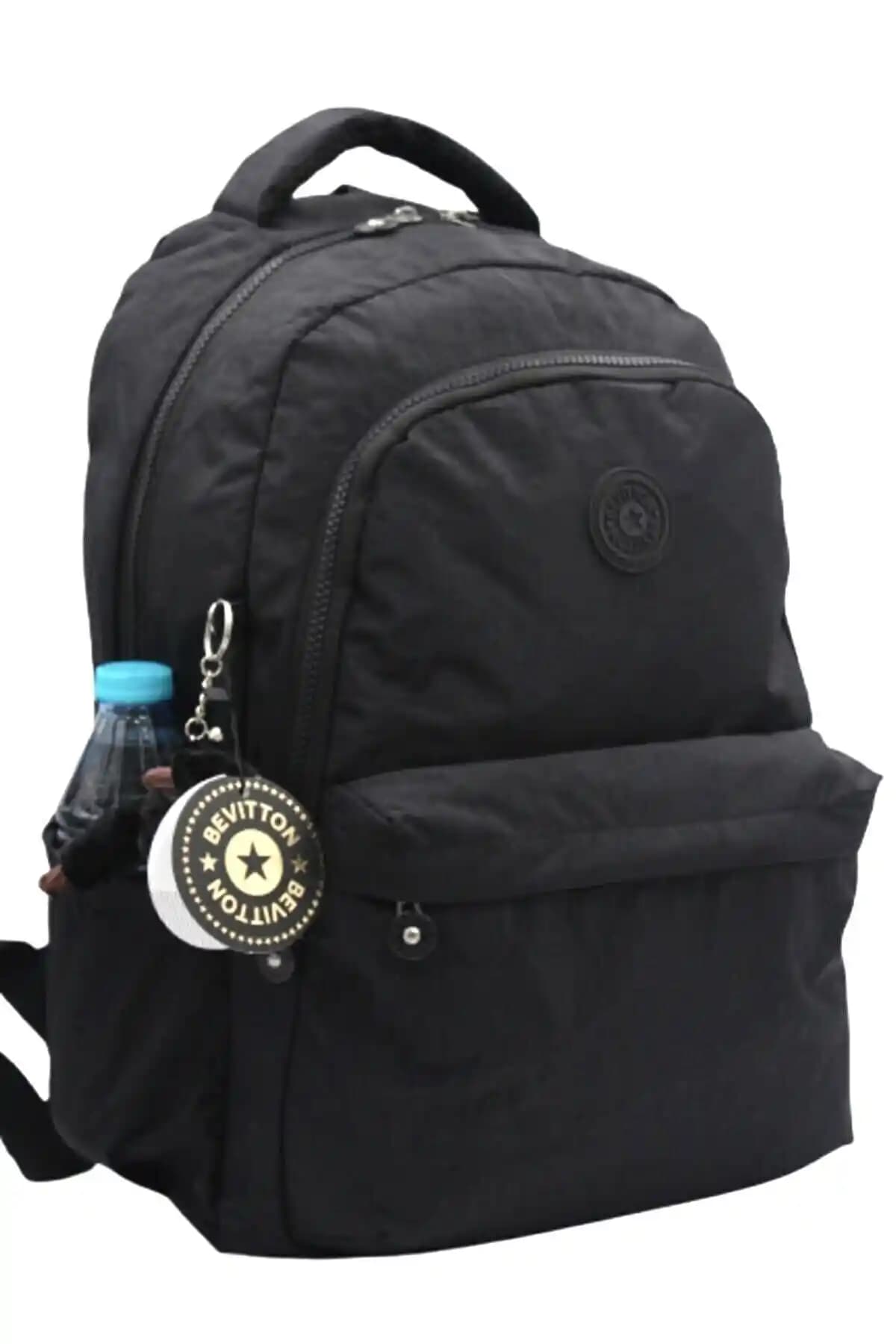 Bevitton Siyah Krinkıl Suya Dayanıklı Çok Yönlü Sırt Çantası - Şık ve Fonksiyonel Tasarım