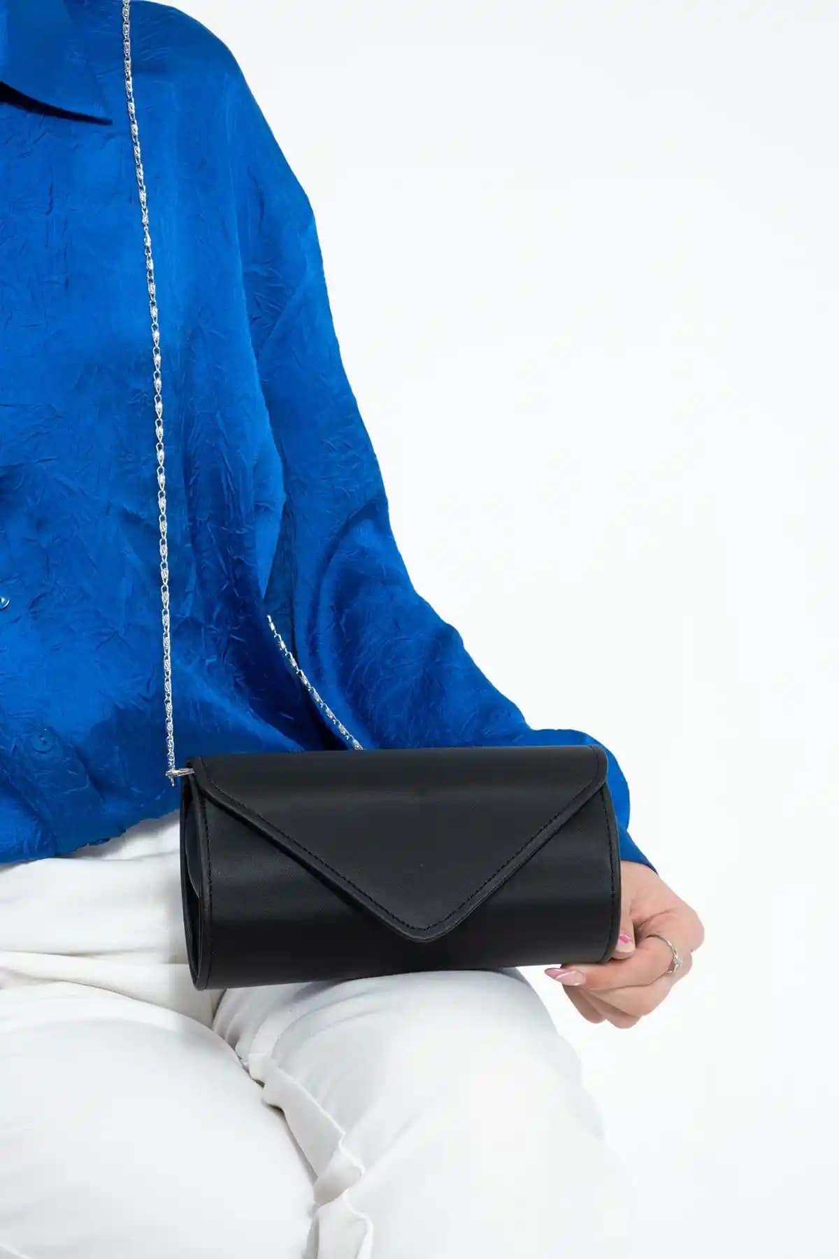 Bibags Siyah Saten Abiye Çanta Portföy Clutch Şık ve Çok Yönlü Gece Çantası