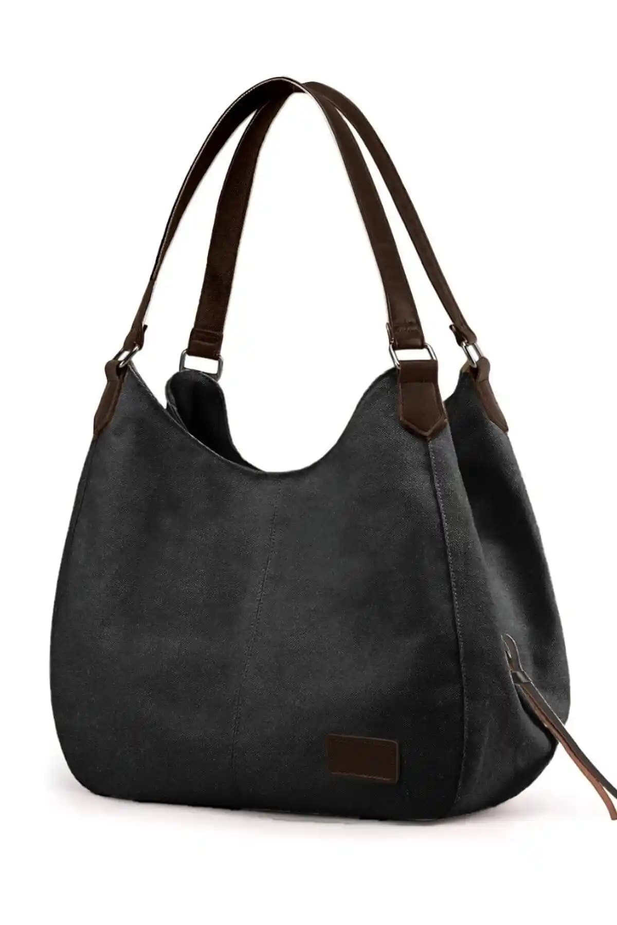 Cappadocia Vintage 3286 Lonia Kadın Siyah Kanvas Tote Çanta Günlük Kullanım İçin Şık ve Dayanıklı